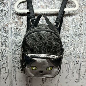Betsey Johnson Vampire Cat Spider Web Print Halloween Mini Backpack Purse Bag